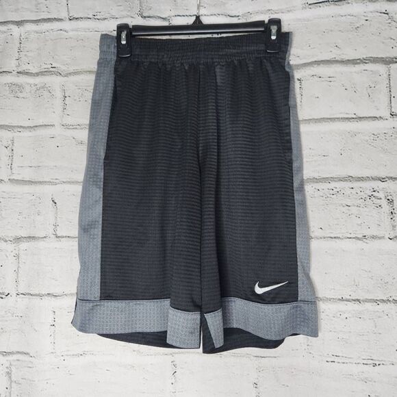 Nike Mid-Rise Drawstring Striped Athletic Shorts Black & Gray Small 10.5 inseam - Picture 1 of 11